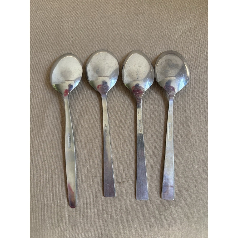 Vintage Rostfritt STAL Sweden Stainless Soup Tablespoons Set Of 4 Mixed Patterns - Picture 2 of 4